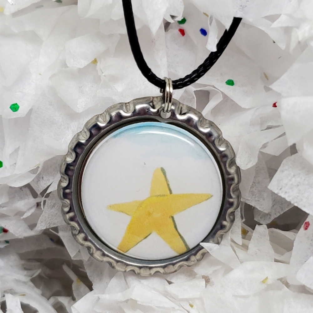 Starfish art bottlecap necklace